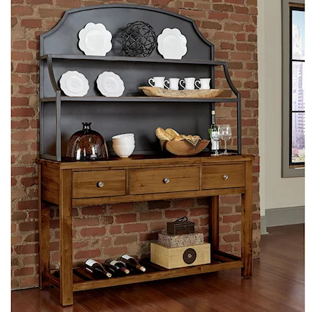 Casual Solid Wood Server & Metal Hutch